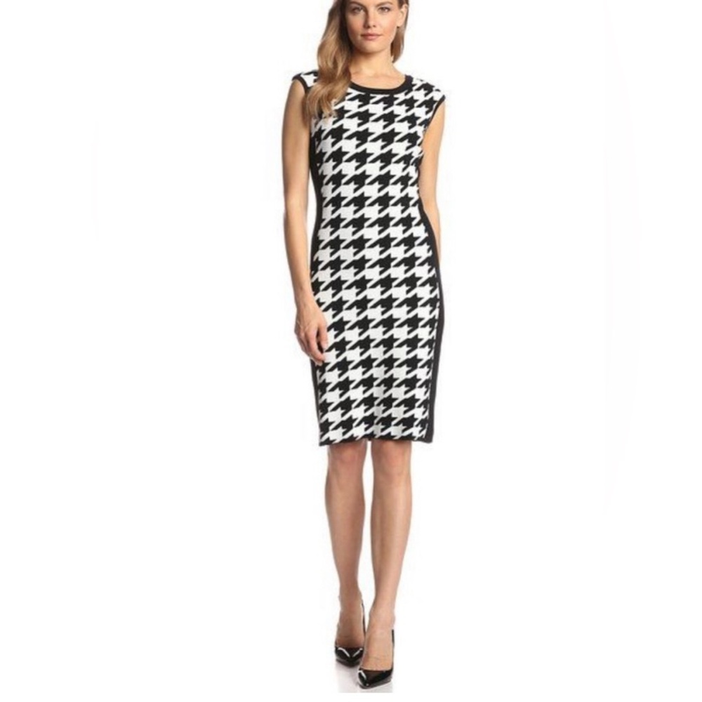 NWOT CALVIN KLEIN BLACK & WHITE HOUNDSTOOTH DRESS